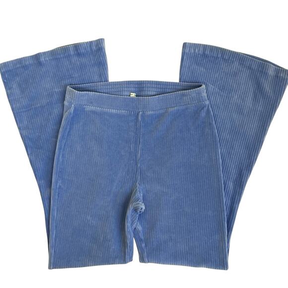 Aerie Sz L Light Blue Groove-on Velour High Waisted Flared Pants Loungewear - Picture 7 of 16